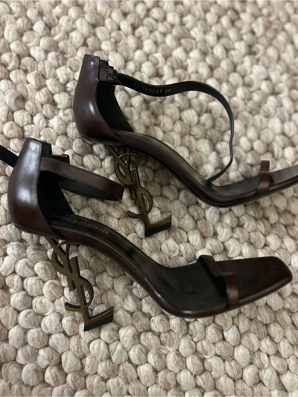 Saint Laurent Dark Brown Ysl Logo-Heel Leather Sandals